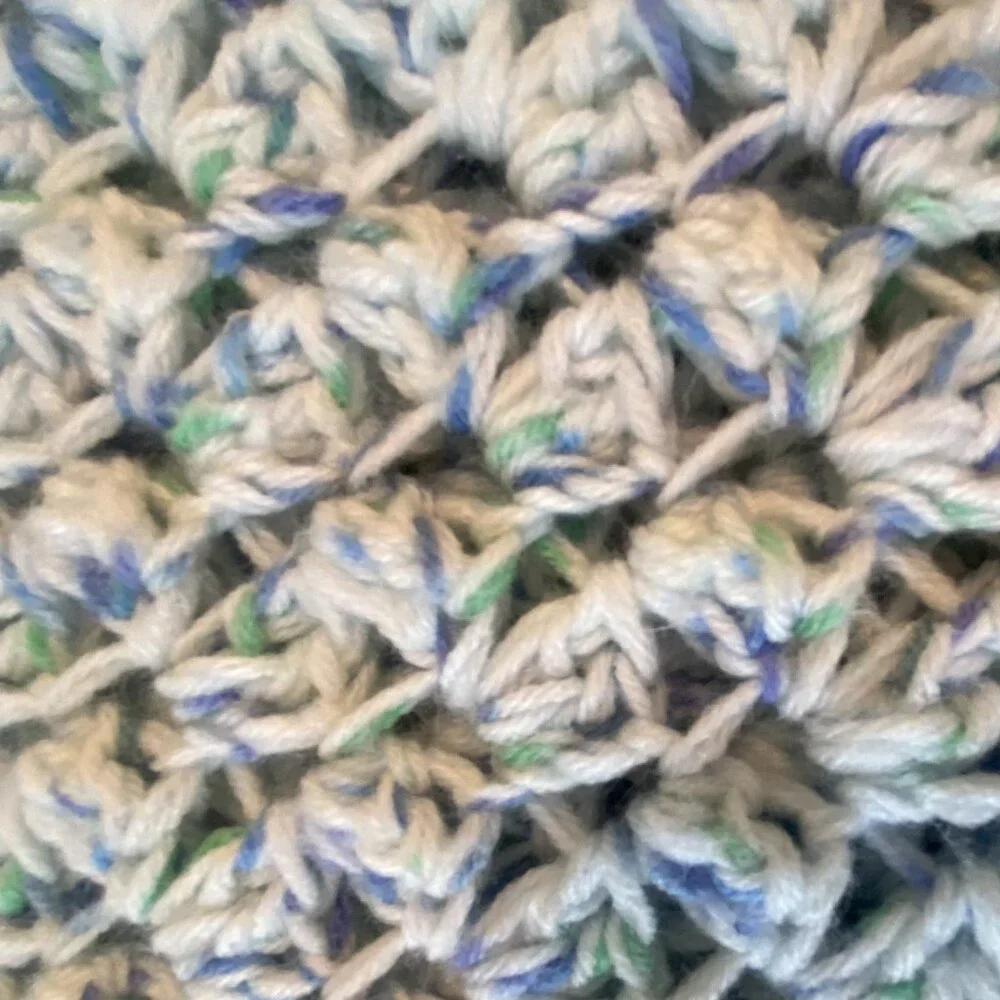 Hand Crocheted Afghan Throw Lap Blanket Blue/White (with Specks of Green)